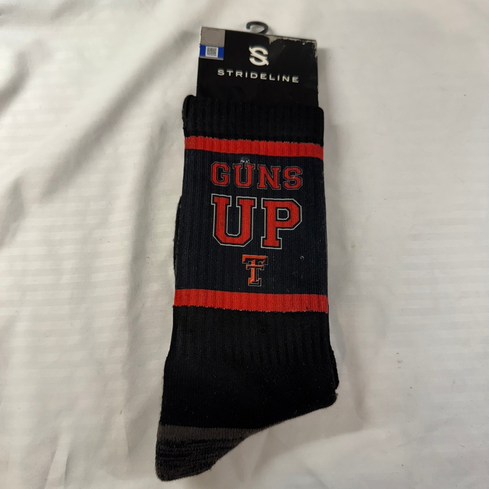 STRIDELINE NCAA Texas Tech Red Raiders Guns Up‎ Black Red Crew Socks One Size